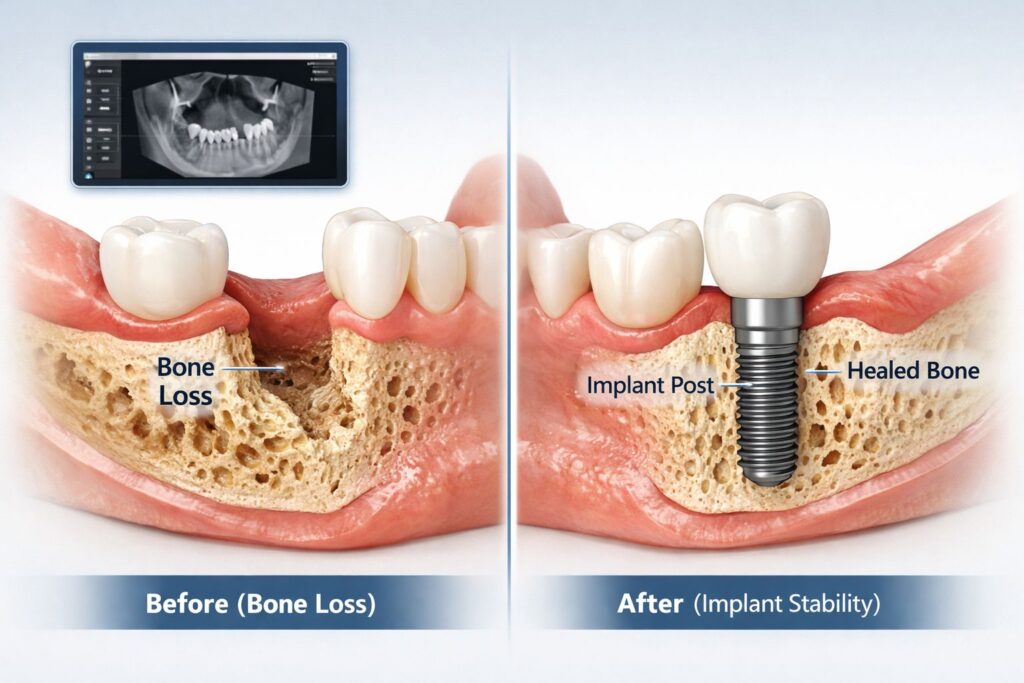 dental implant jawbone bone loss before after